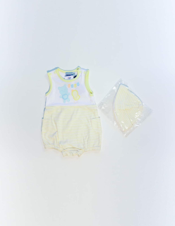 Novorozenecké body s čepičkou Ptáček - Žlutá